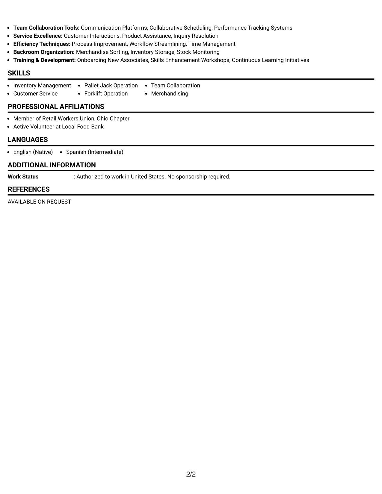 Resume Example Page 2