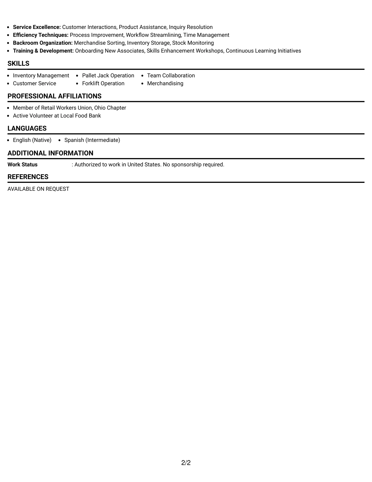 Resume Example Page 2