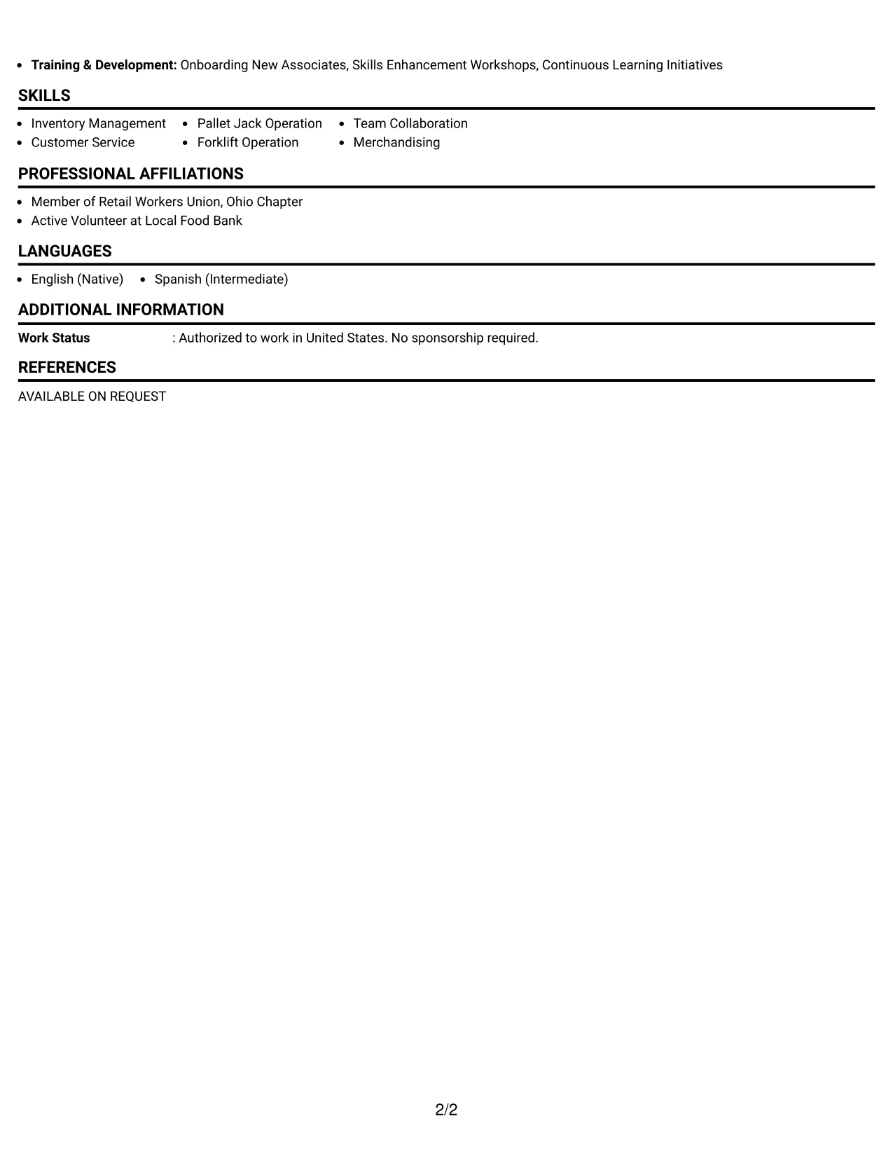 Resume Example Page 2