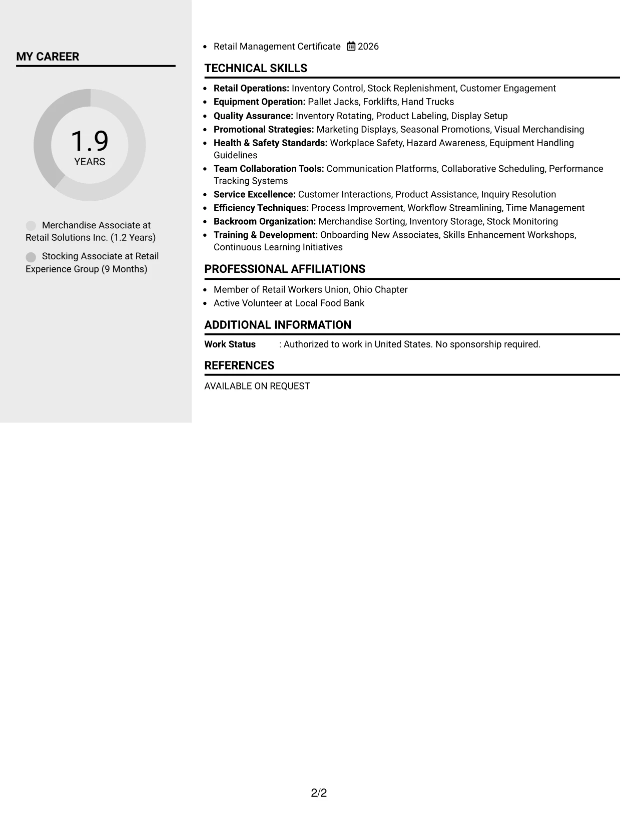 Resume Example Page 2