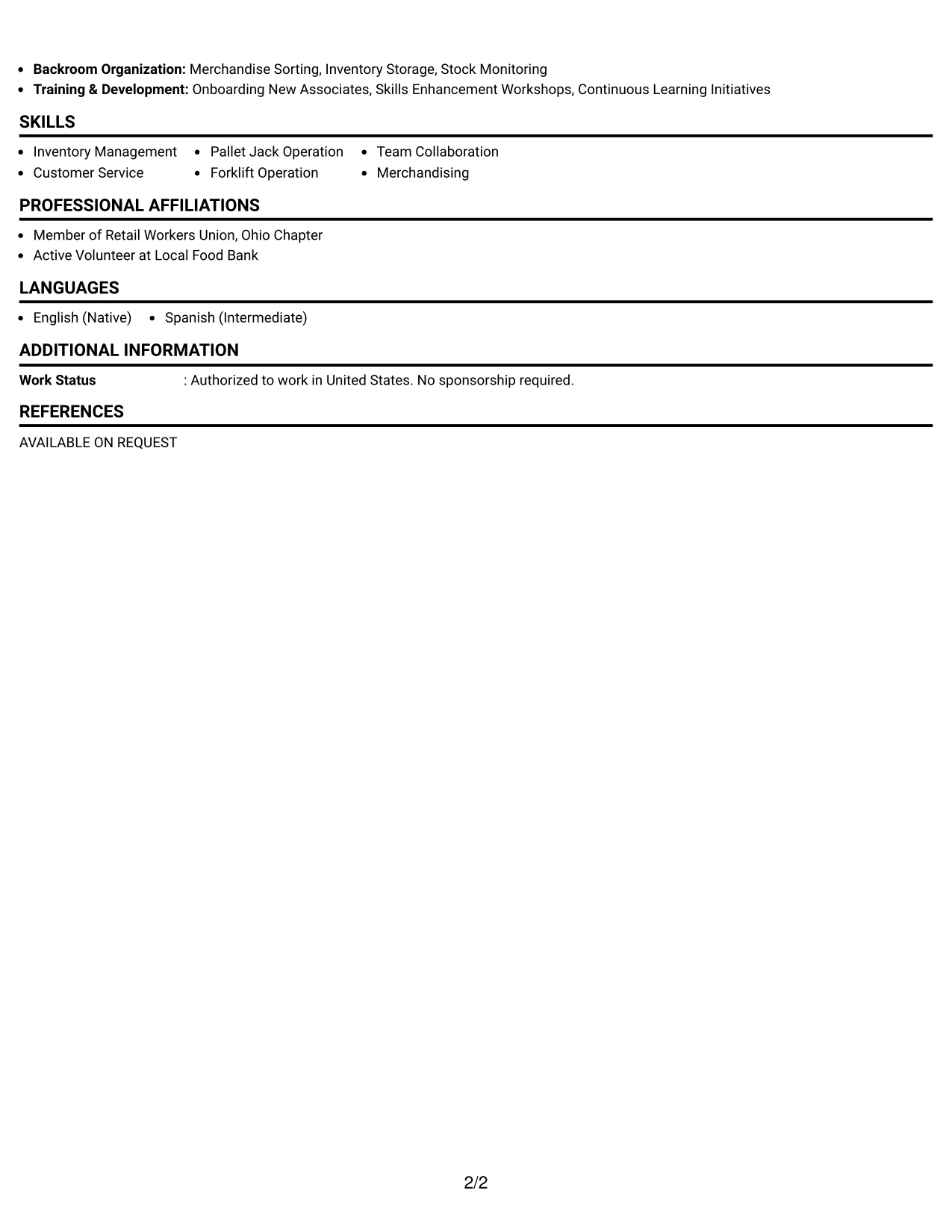 Resume Example Page 2