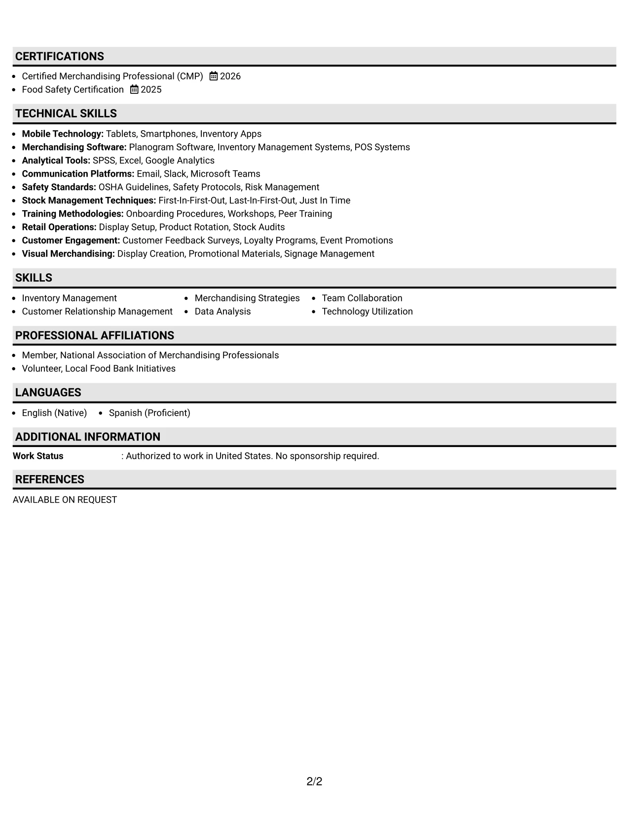 Resume Example Page 2