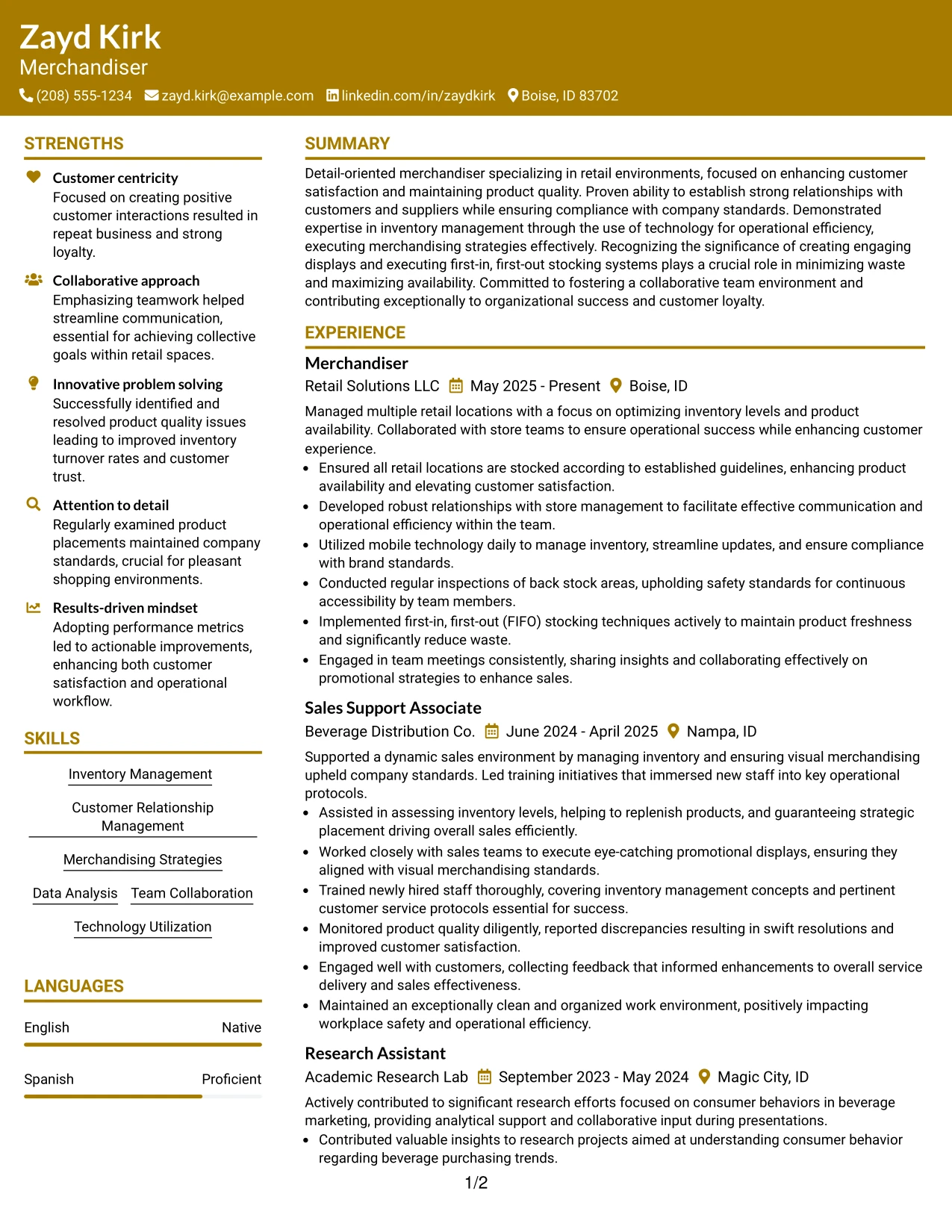 Resume Example Page 1