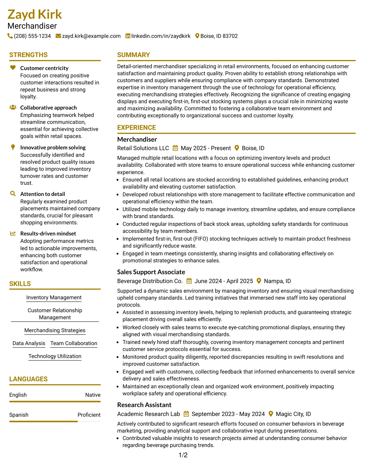 Resume Example Page 1