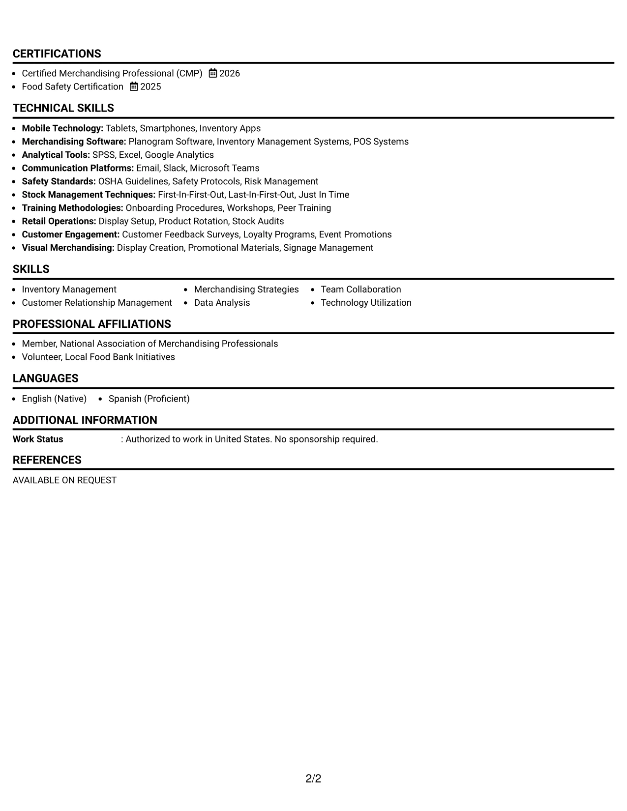 Resume Example Page 2