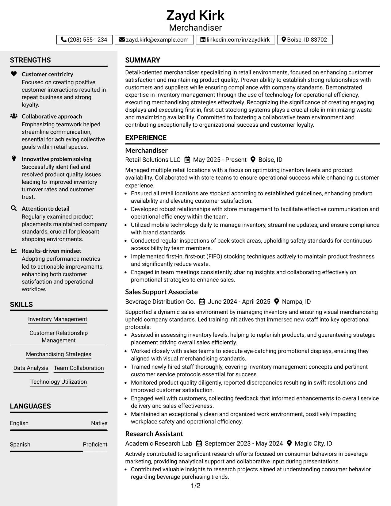 Resume Example Page 1