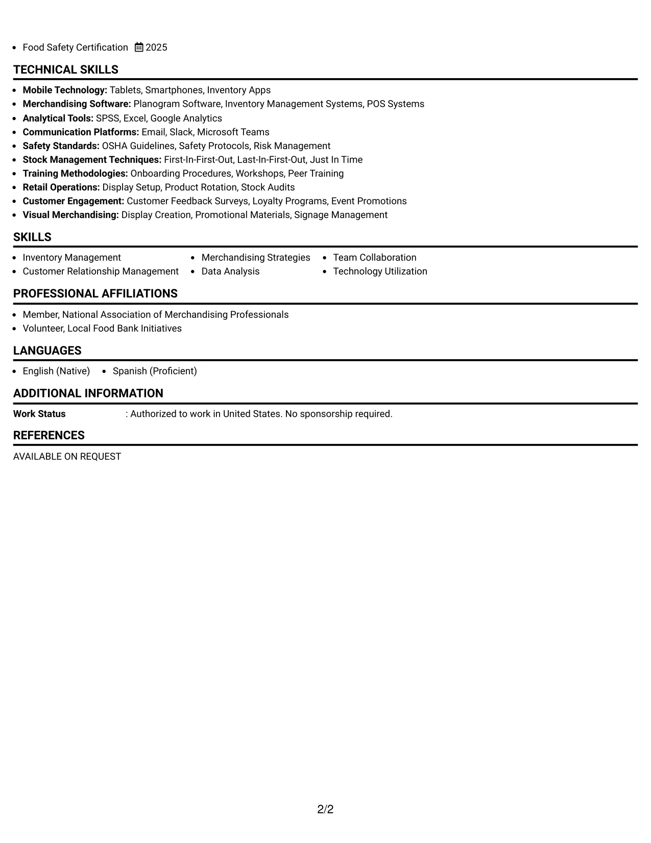 Resume Example Page 2