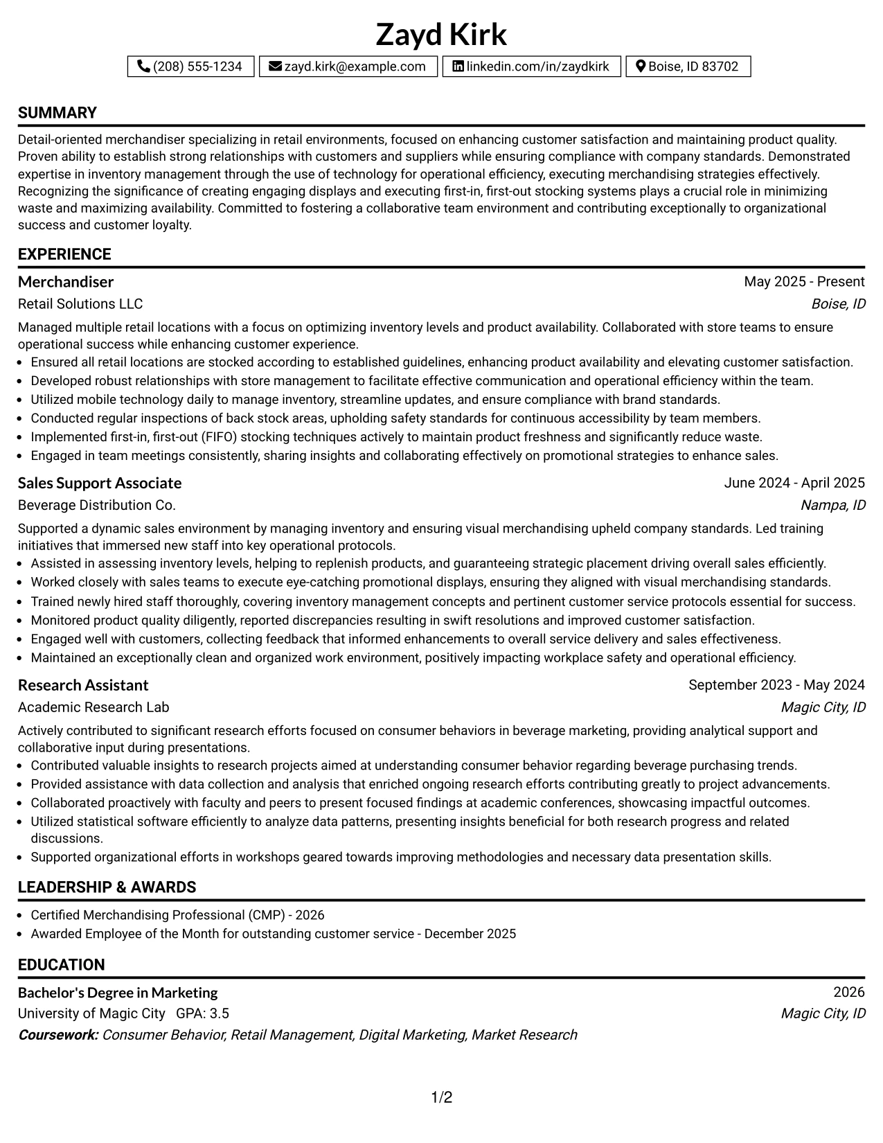 Resume Example Page 1