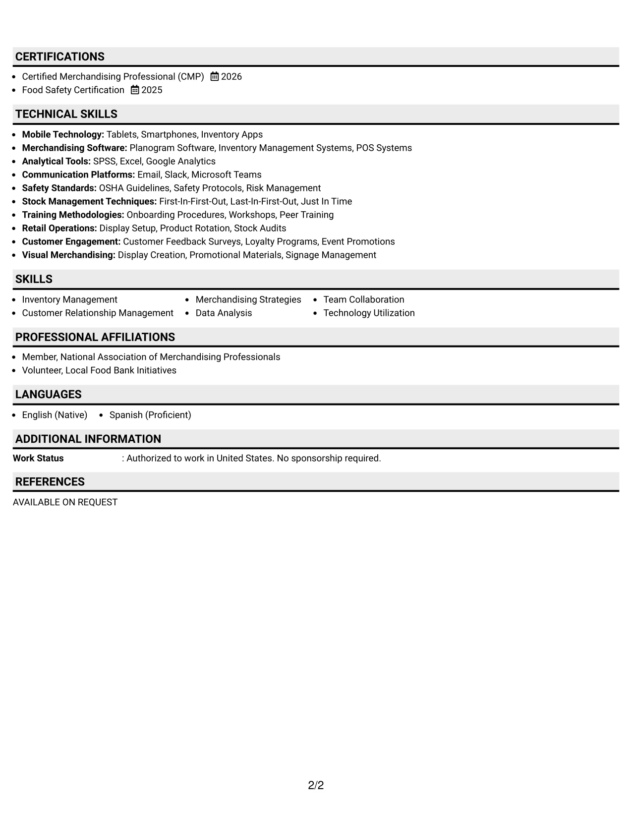 Resume Example Page 2