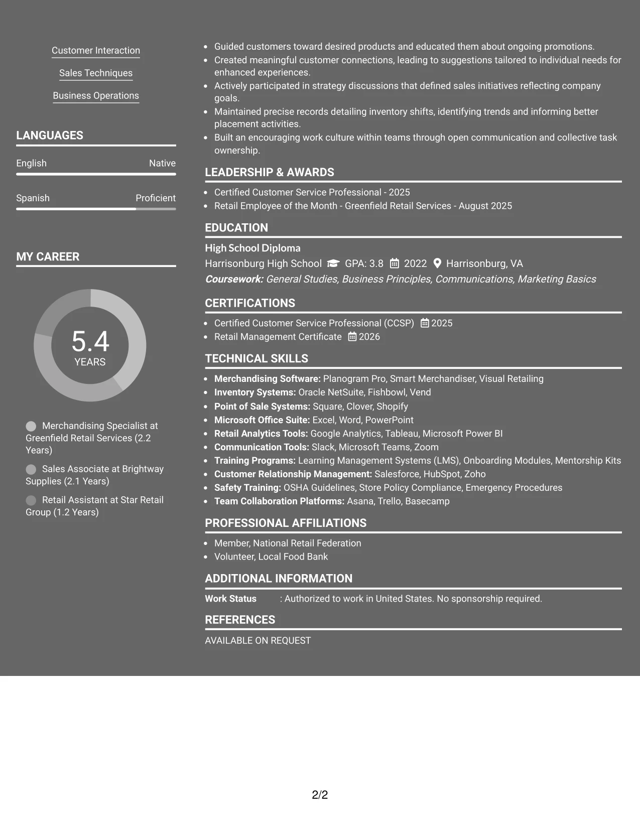 Resume Example Page 2
