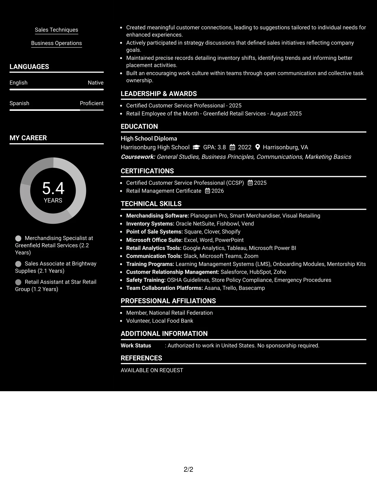 Resume Example Page 2