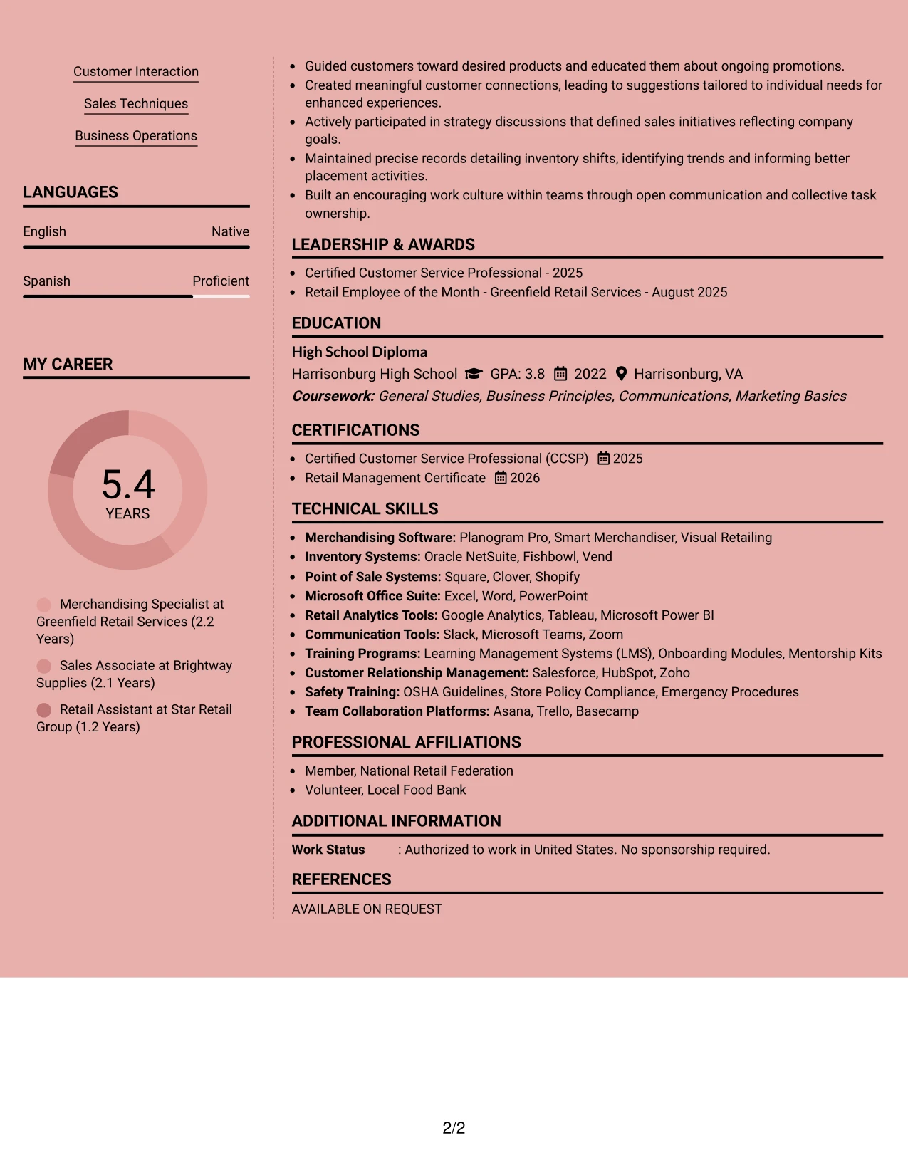 Resume Example Page 2