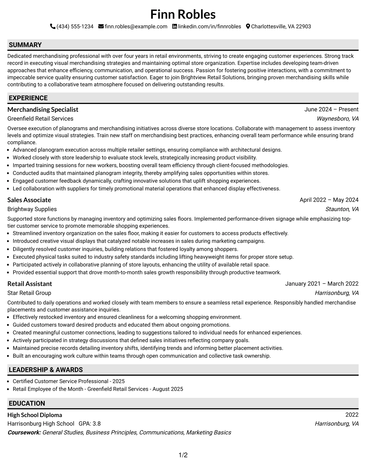 Resume Example Page 1