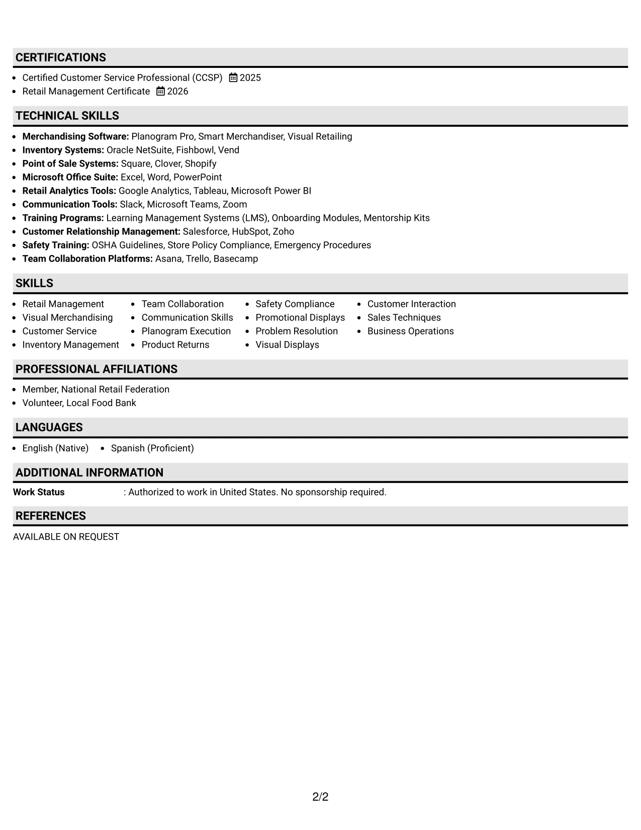 Resume Example Page 2