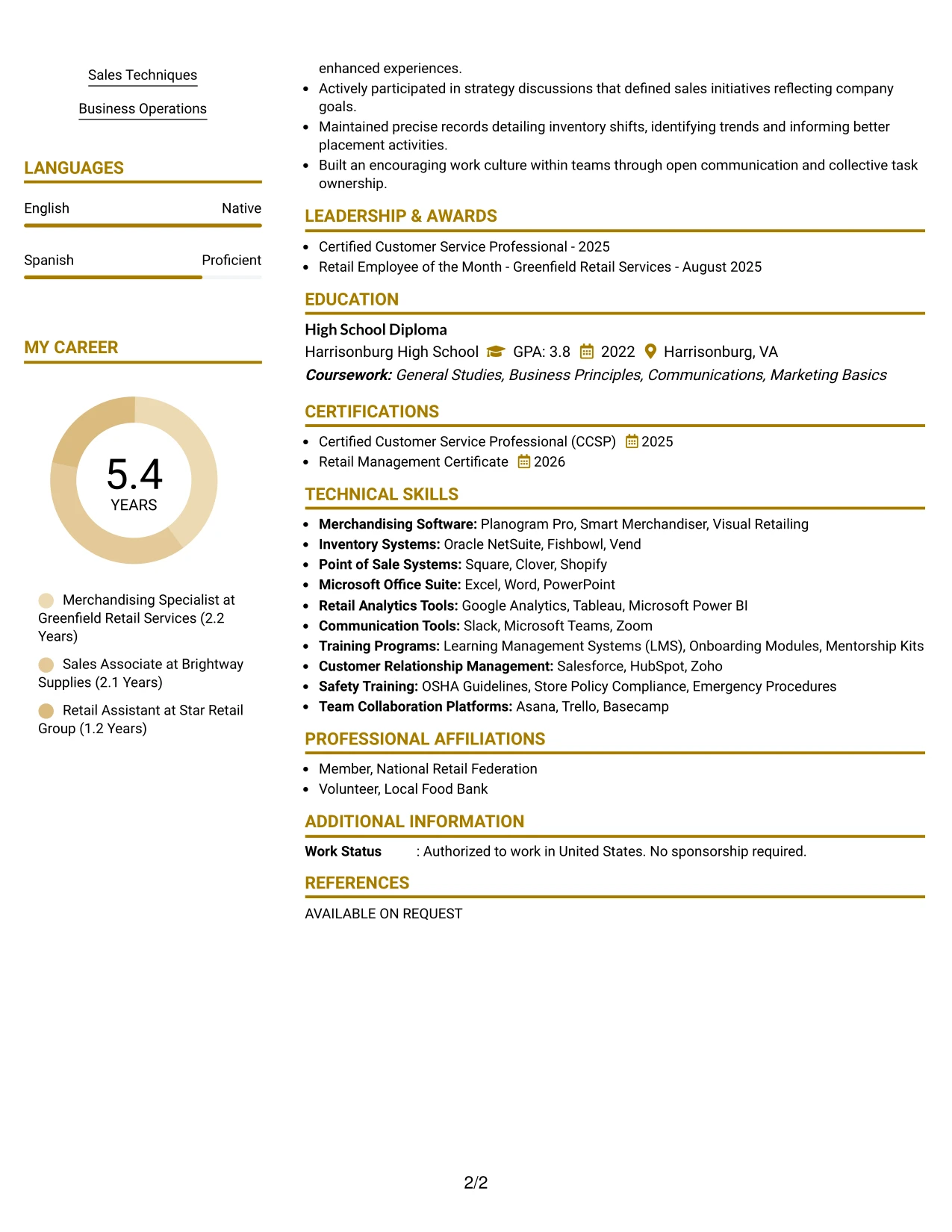 Resume Example Page 2