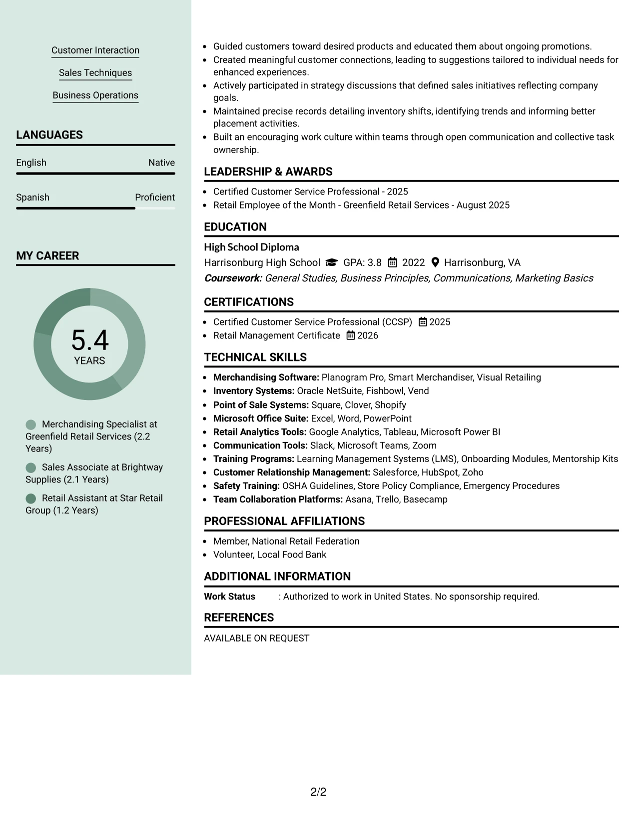Resume Example Page 2