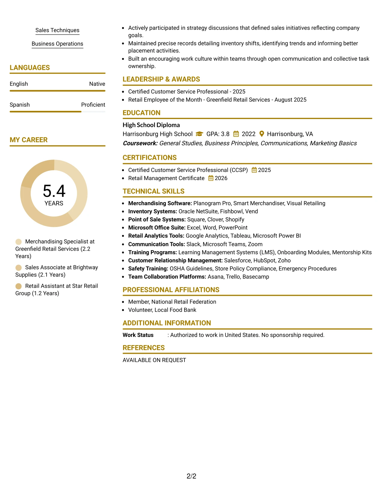 Resume Example Page 2