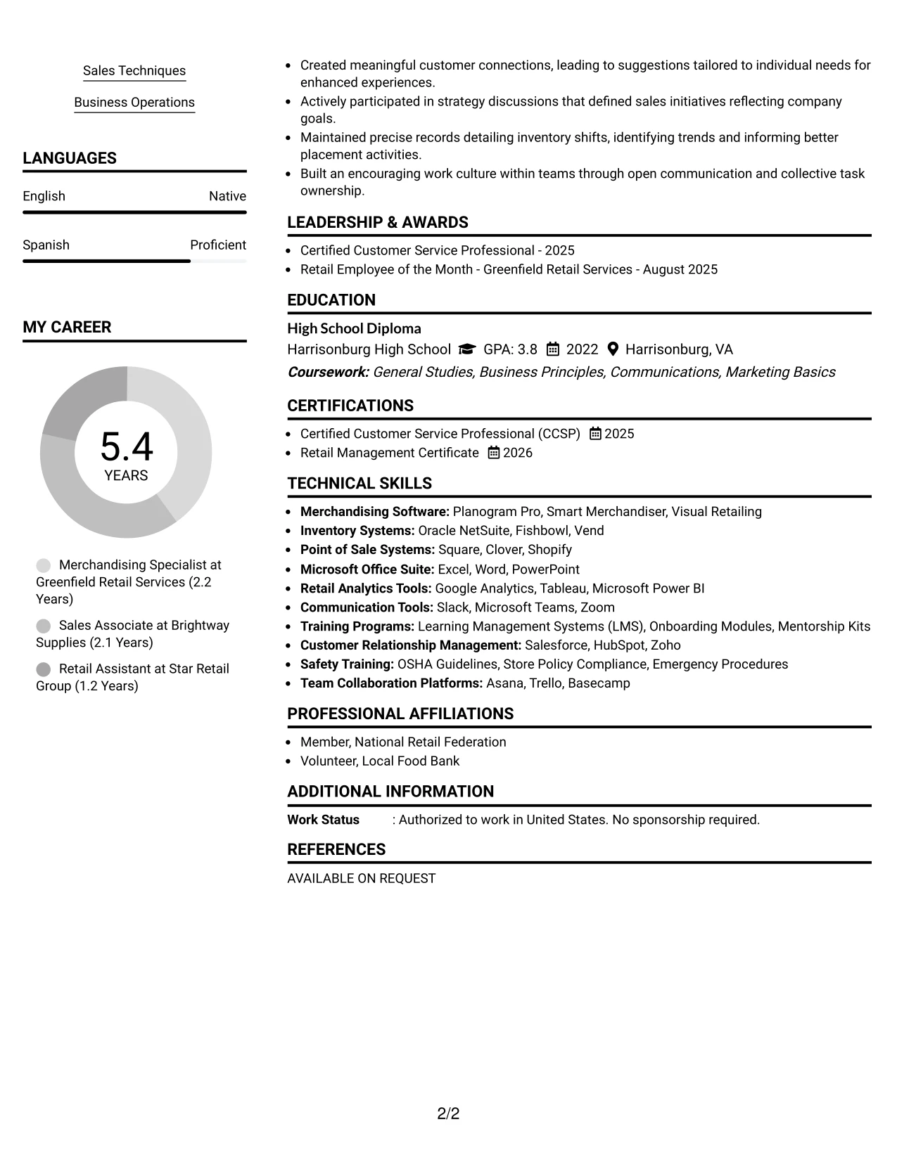 Resume Example Page 2