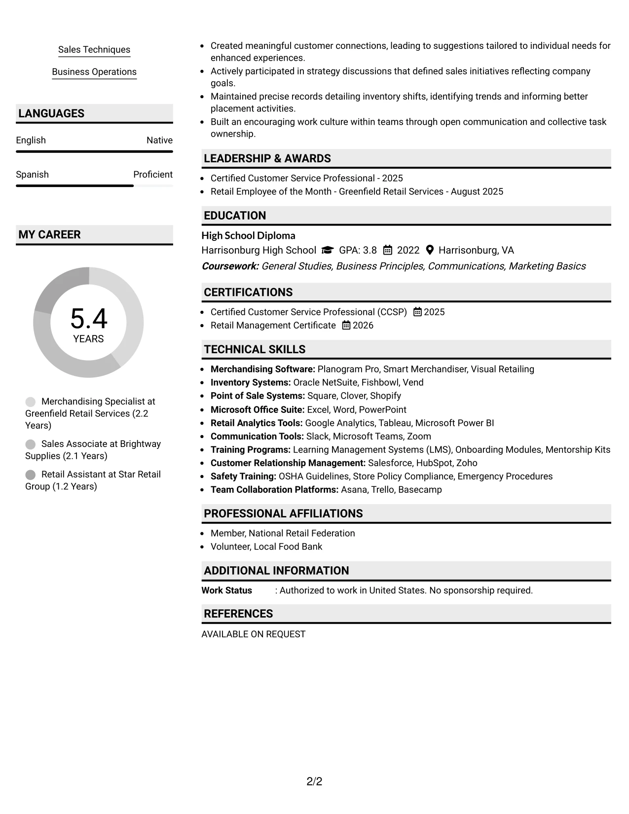 Resume Example Page 2