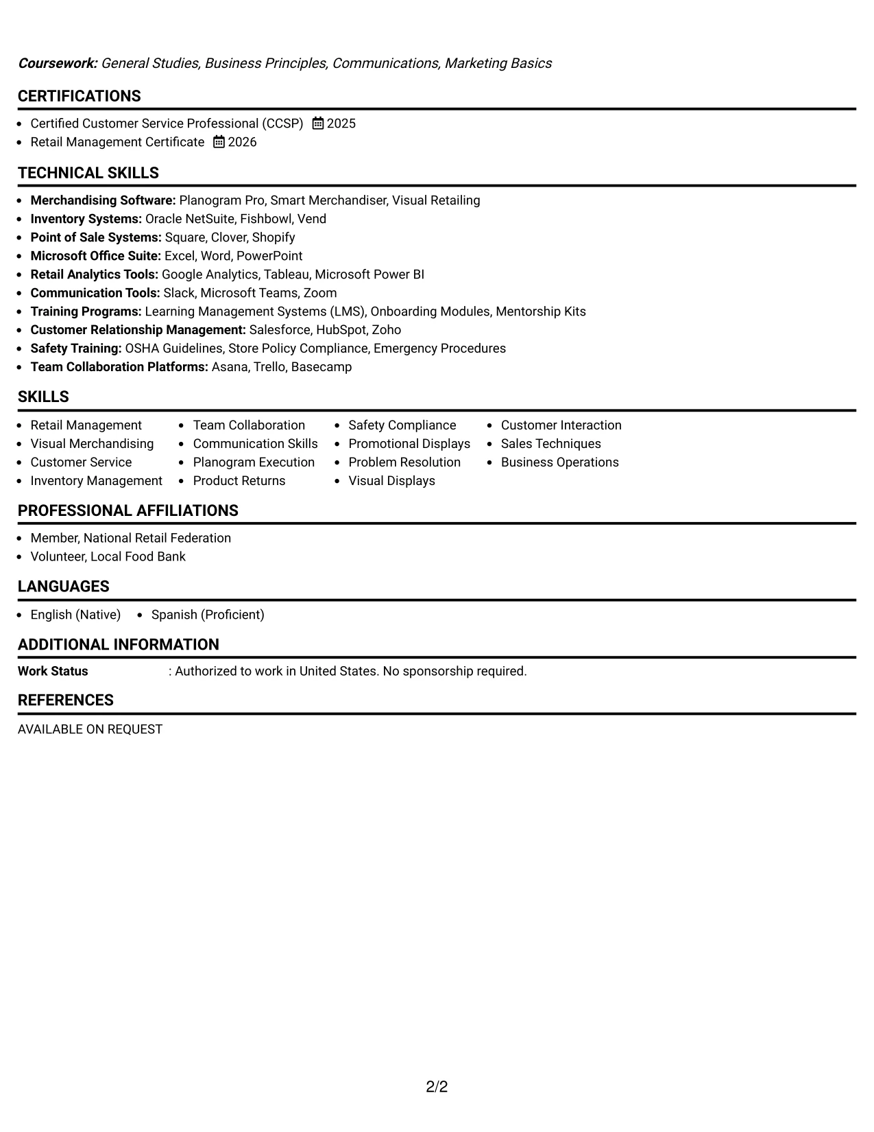 Resume Example Page 2