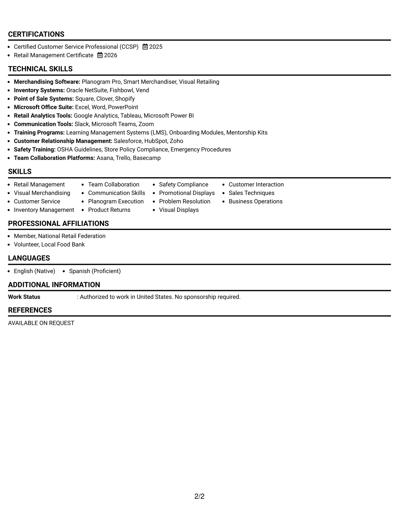Resume Example Page 2