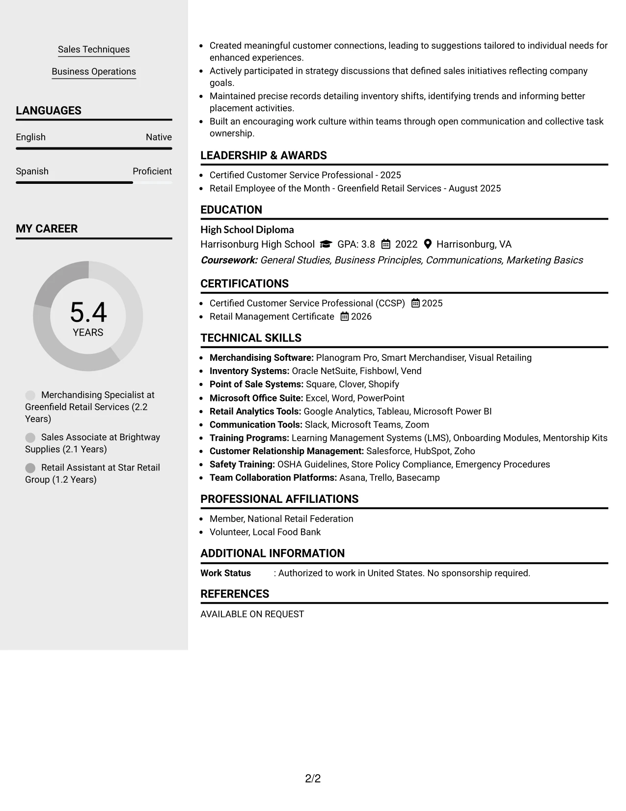 Resume Example Page 2
