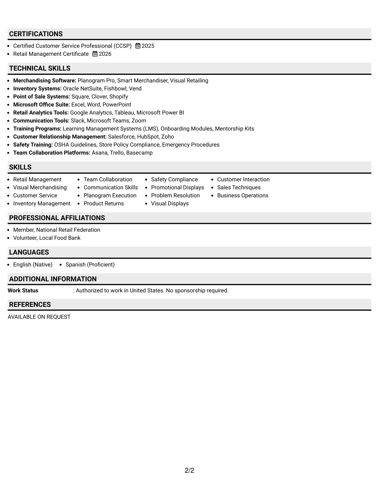 Resume Example Page 2