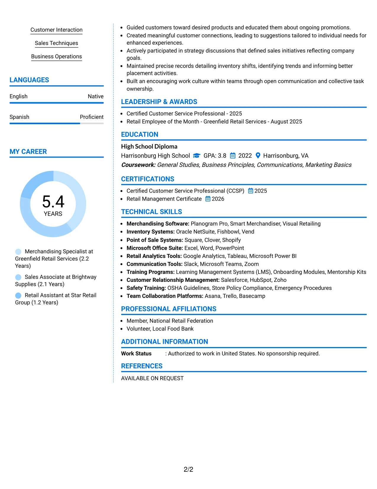 Resume Example Page 2