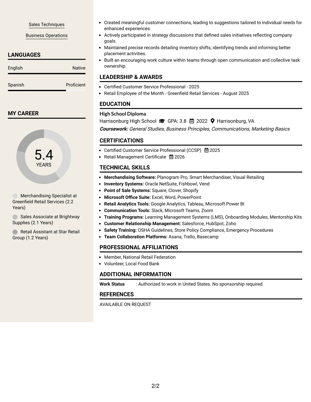 Resume Example Page 2