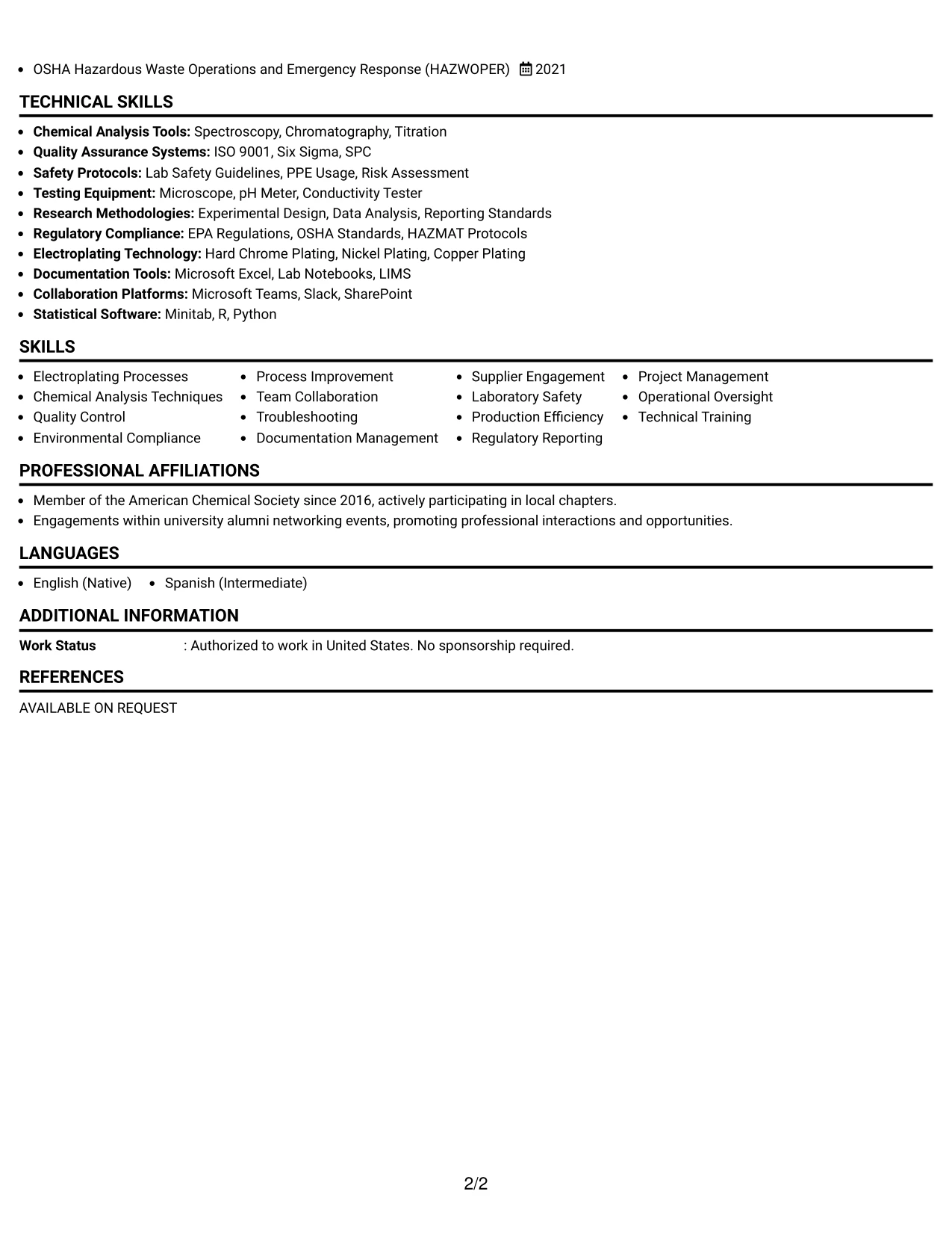 Resume Example Page 2