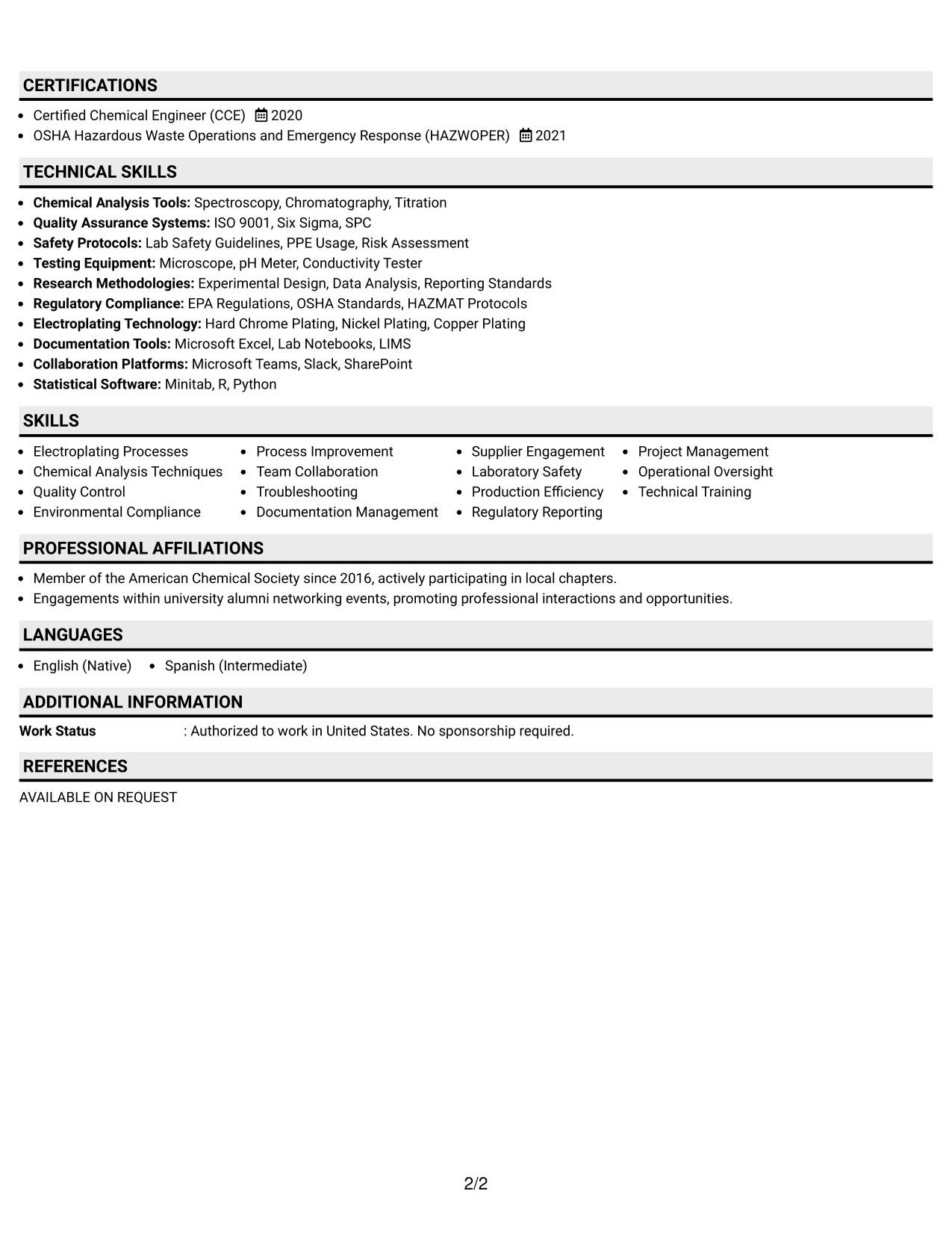 Resume Example Page 2