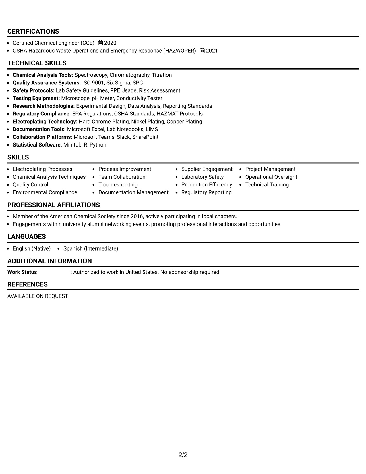 Resume Example Page 2