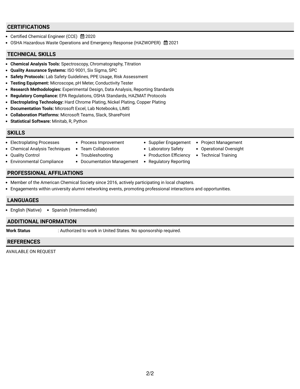 Resume Example Page 2