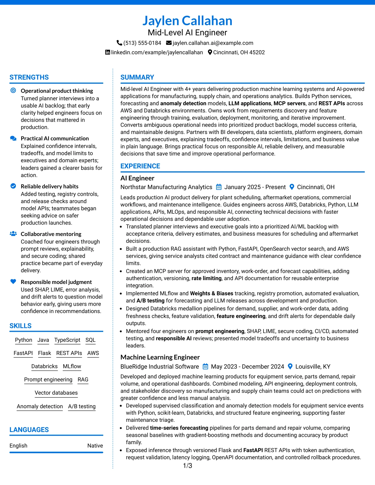 Resume Example Page 1