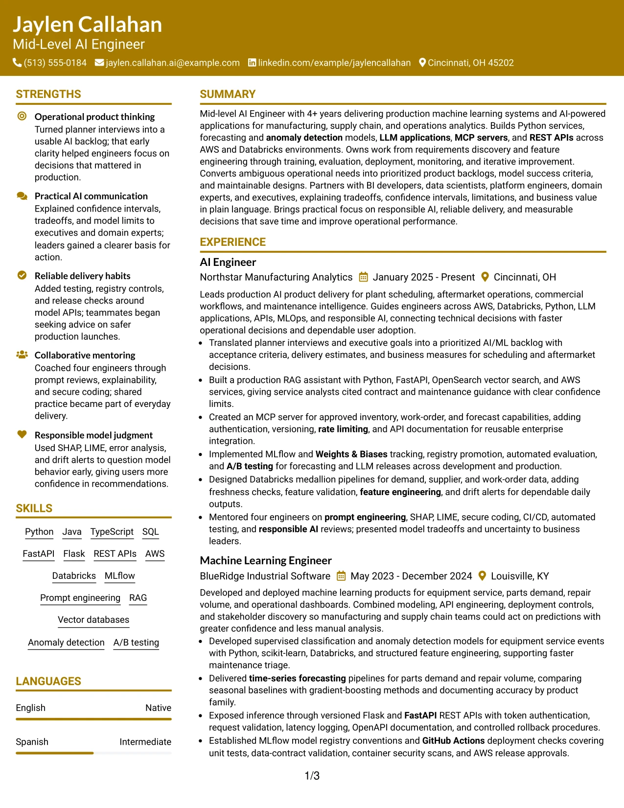 Resume Example Page 1