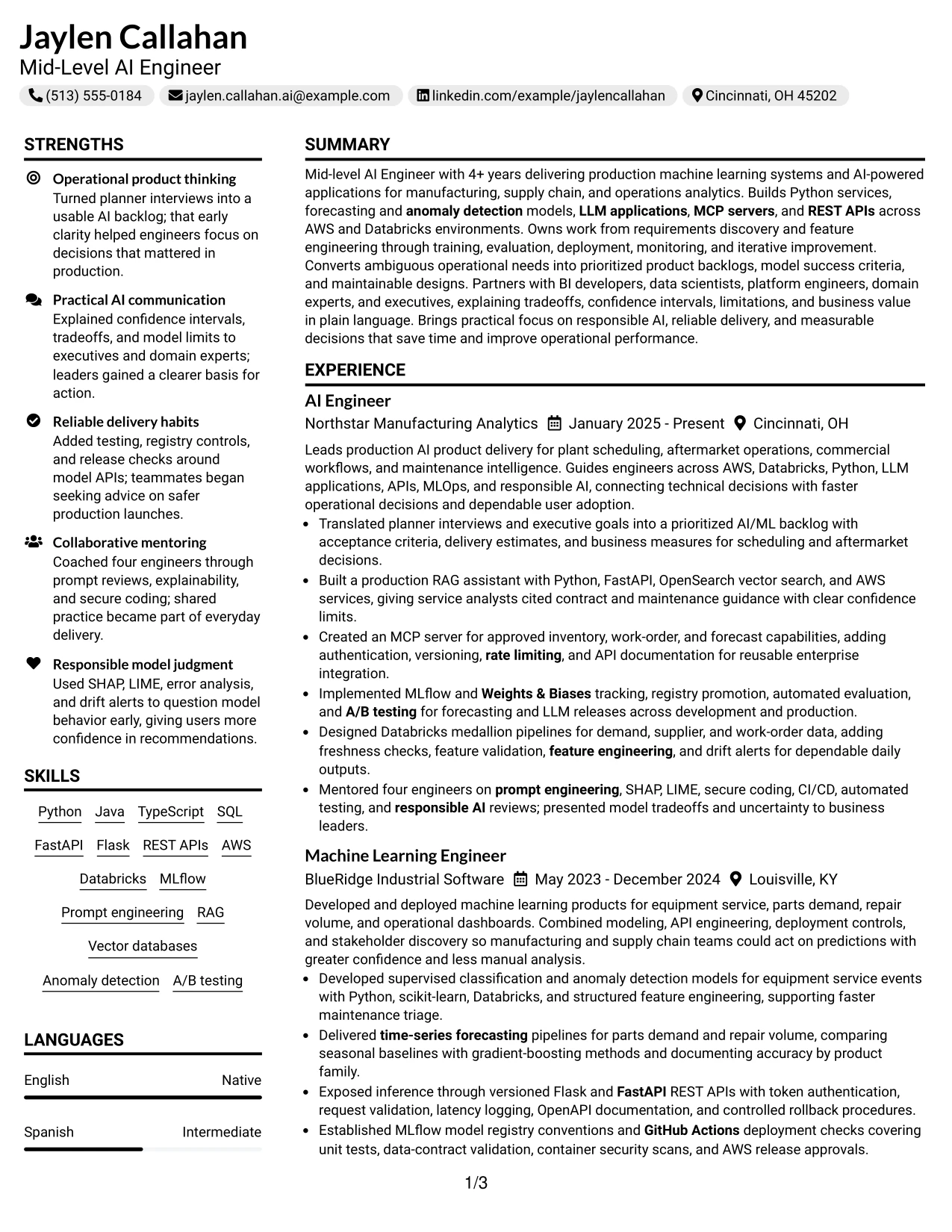 Resume Example Page 1