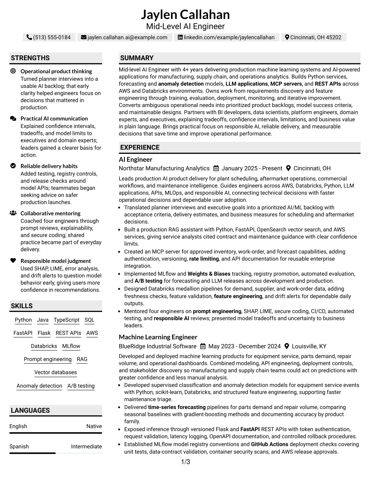 Resume Example Page 1