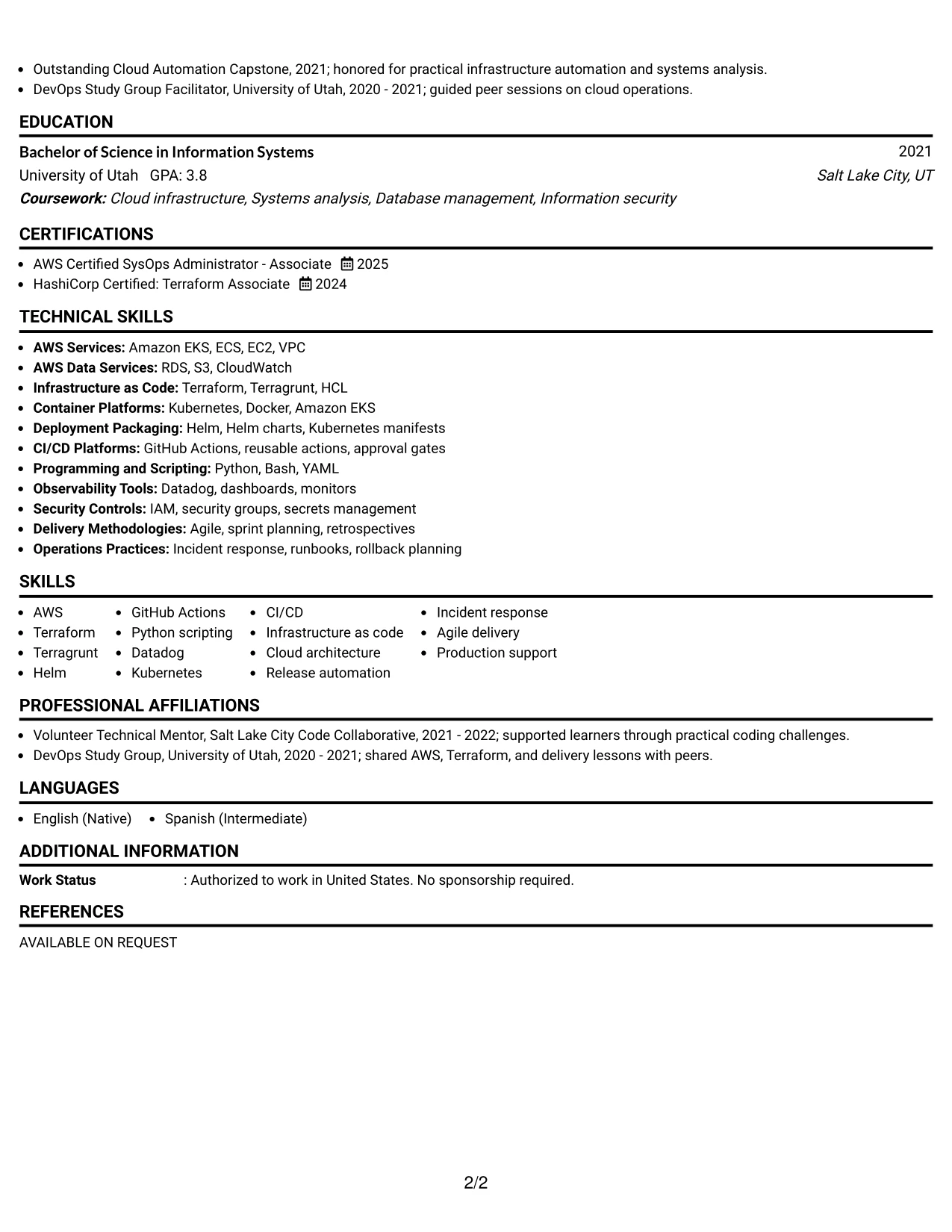Resume Example Page 2
