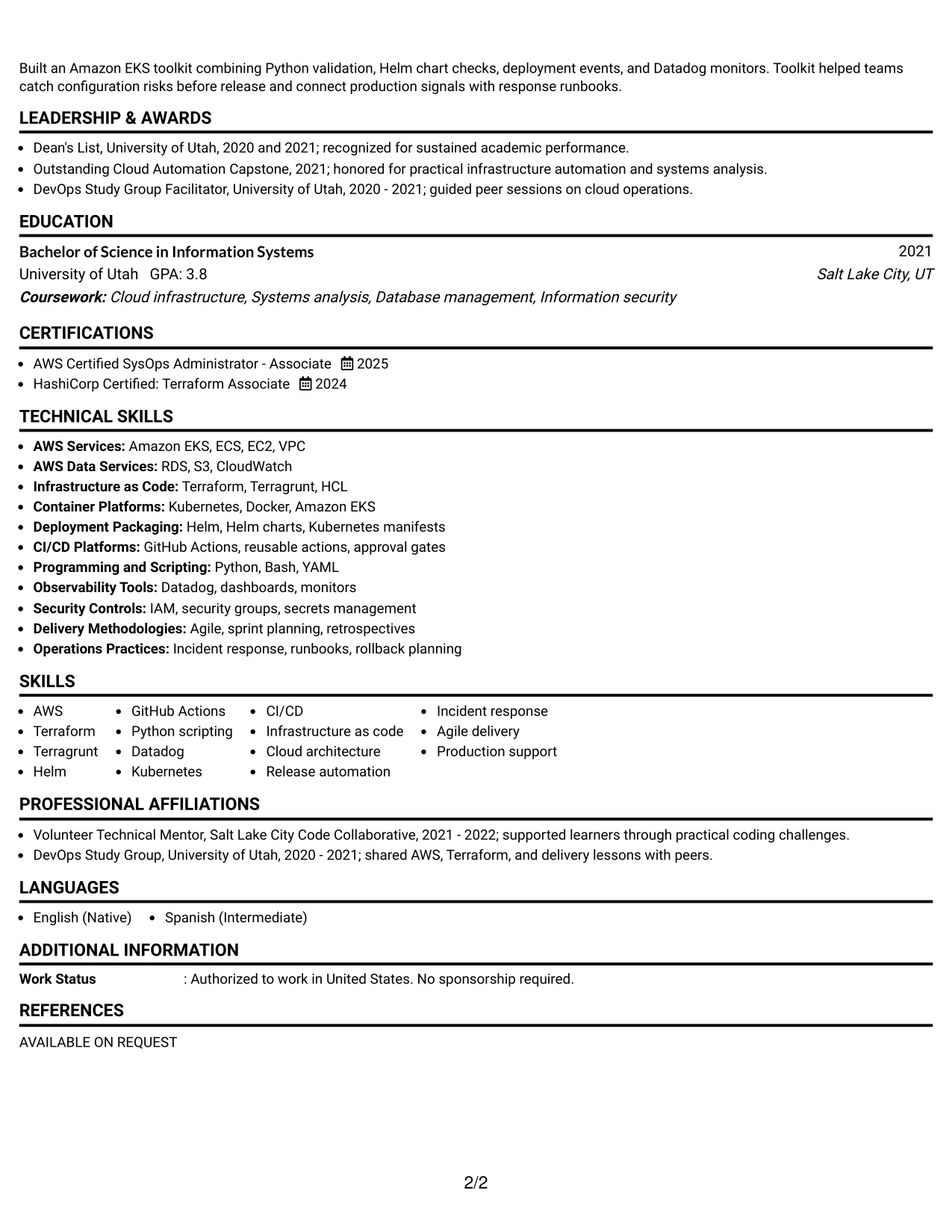 Resume Example Page 2
