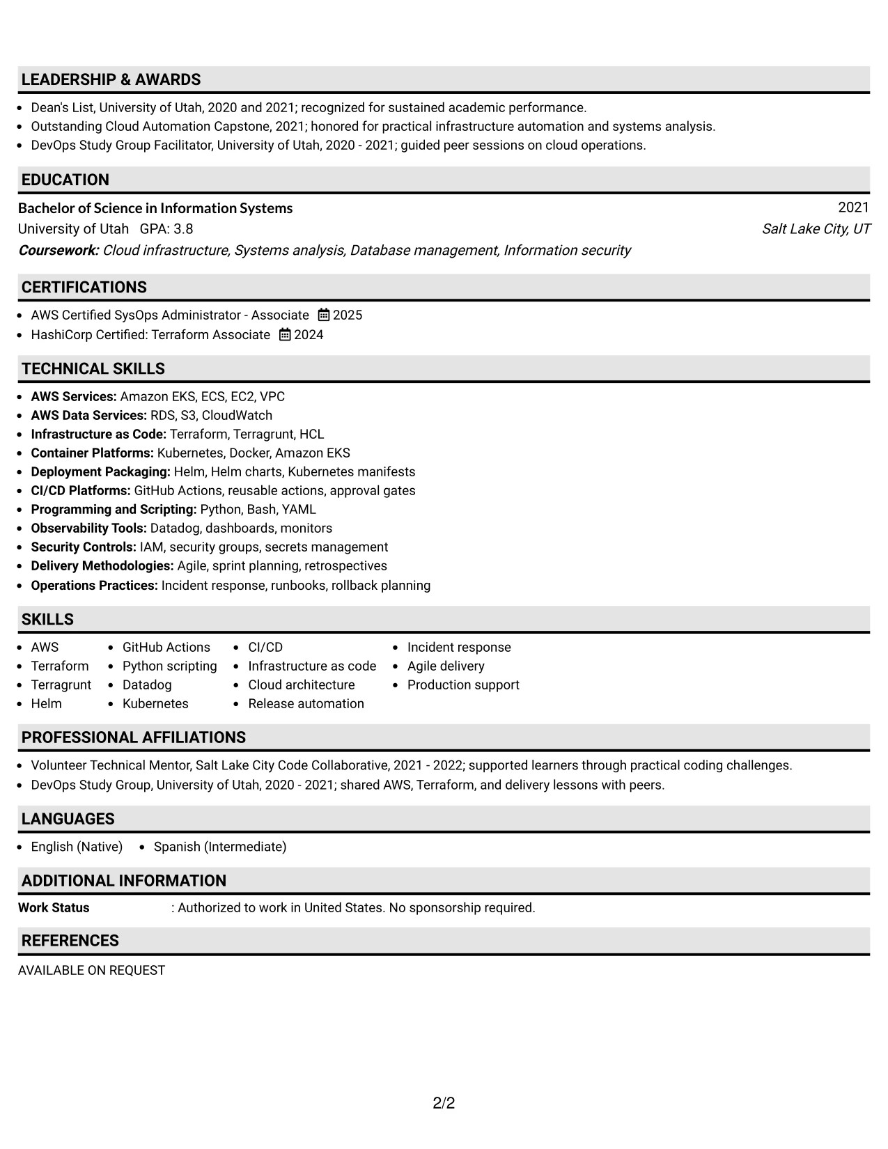 Resume Example Page 2