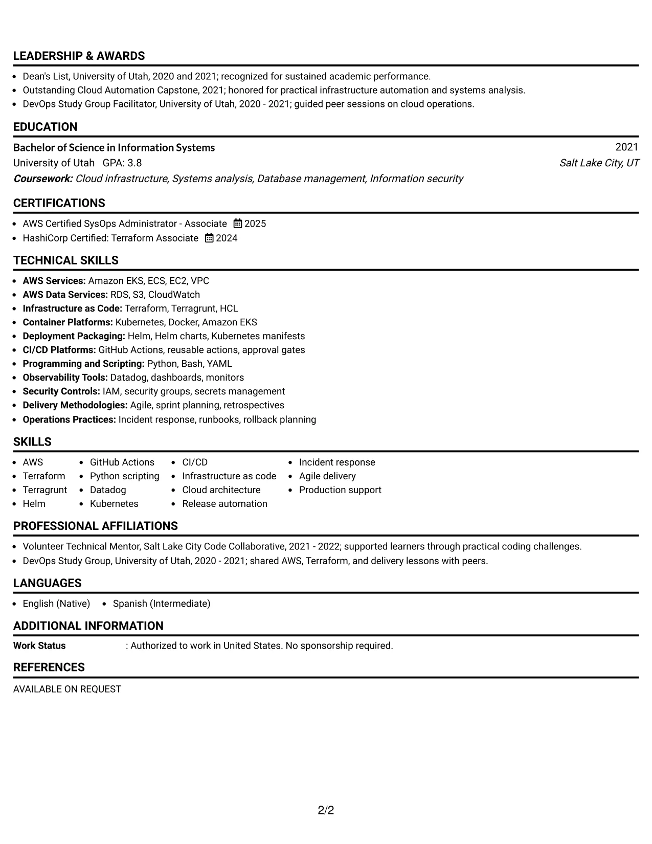 Resume Example Page 2
