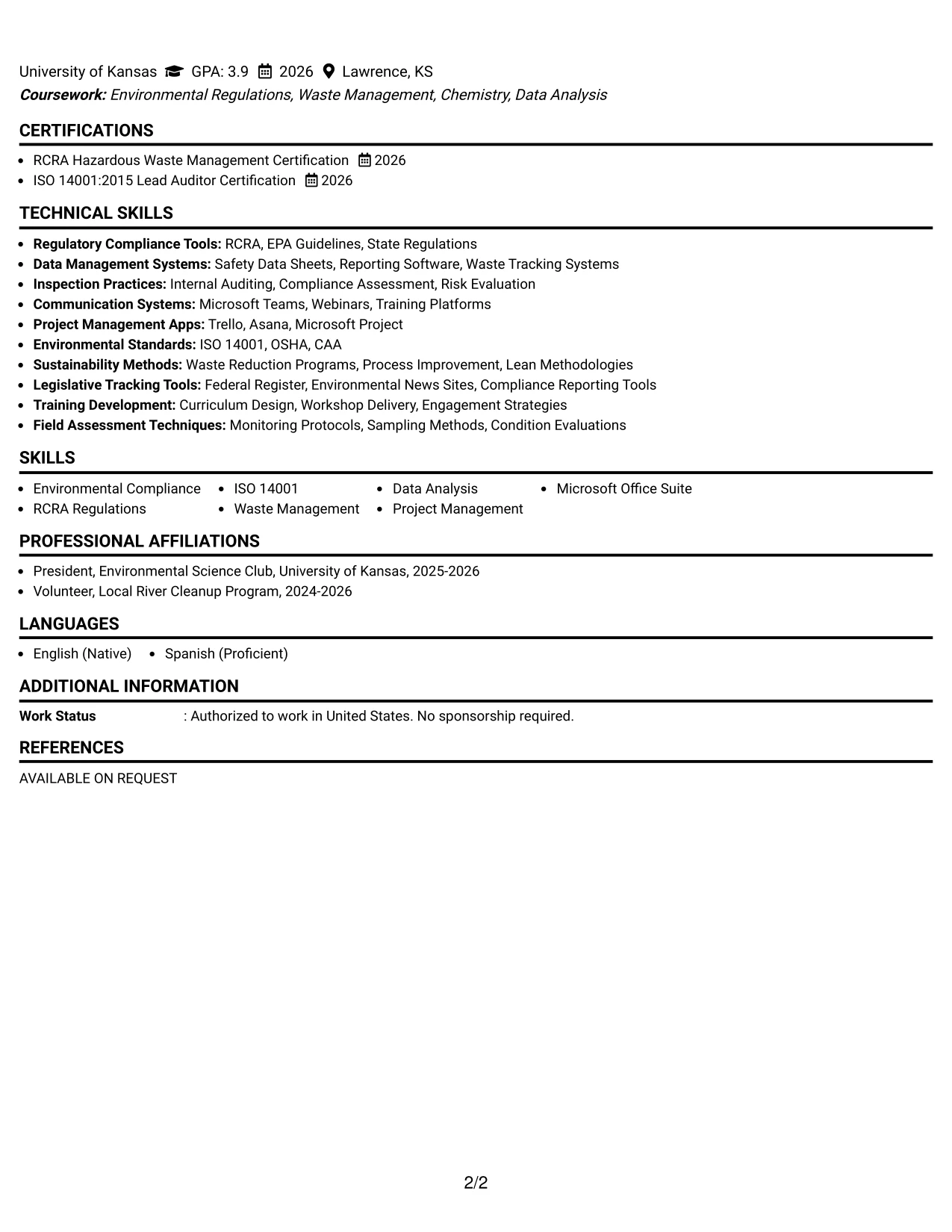 Resume Example Page 2