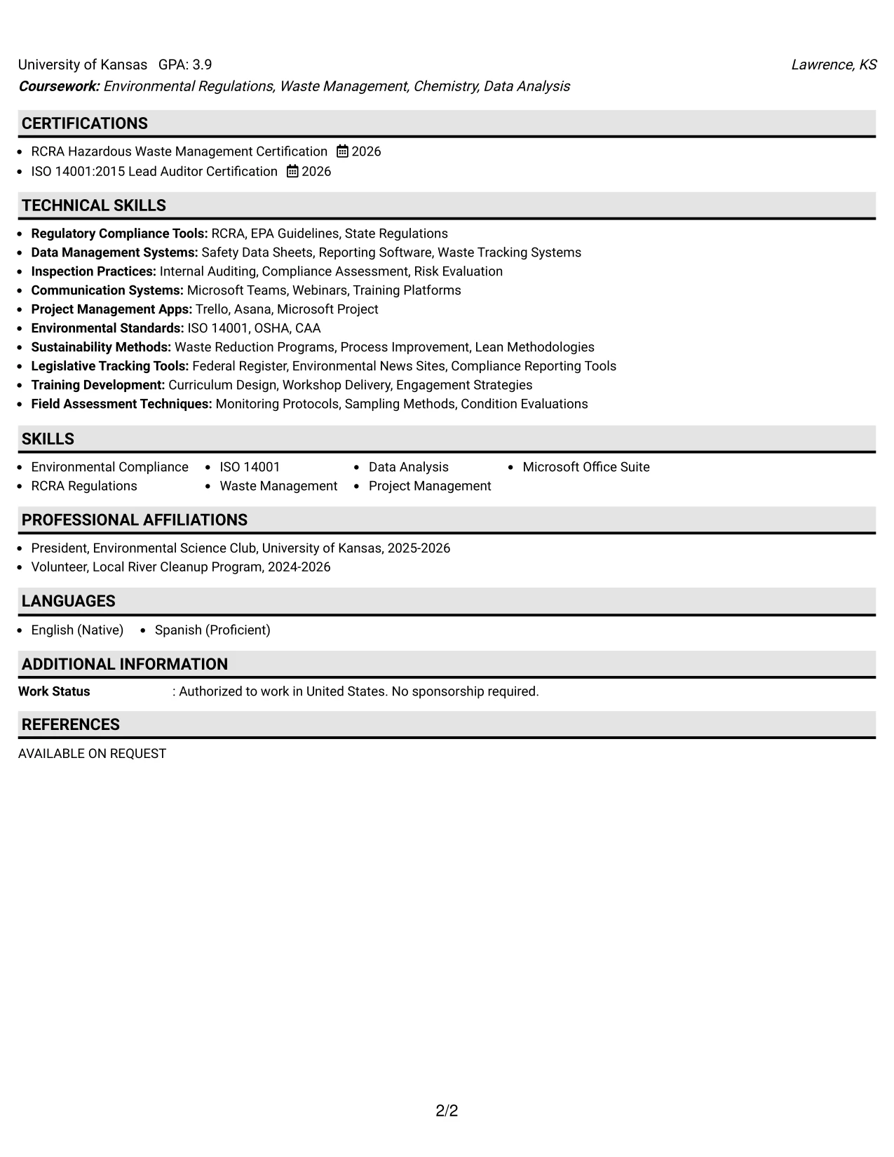 Resume Example Page 2