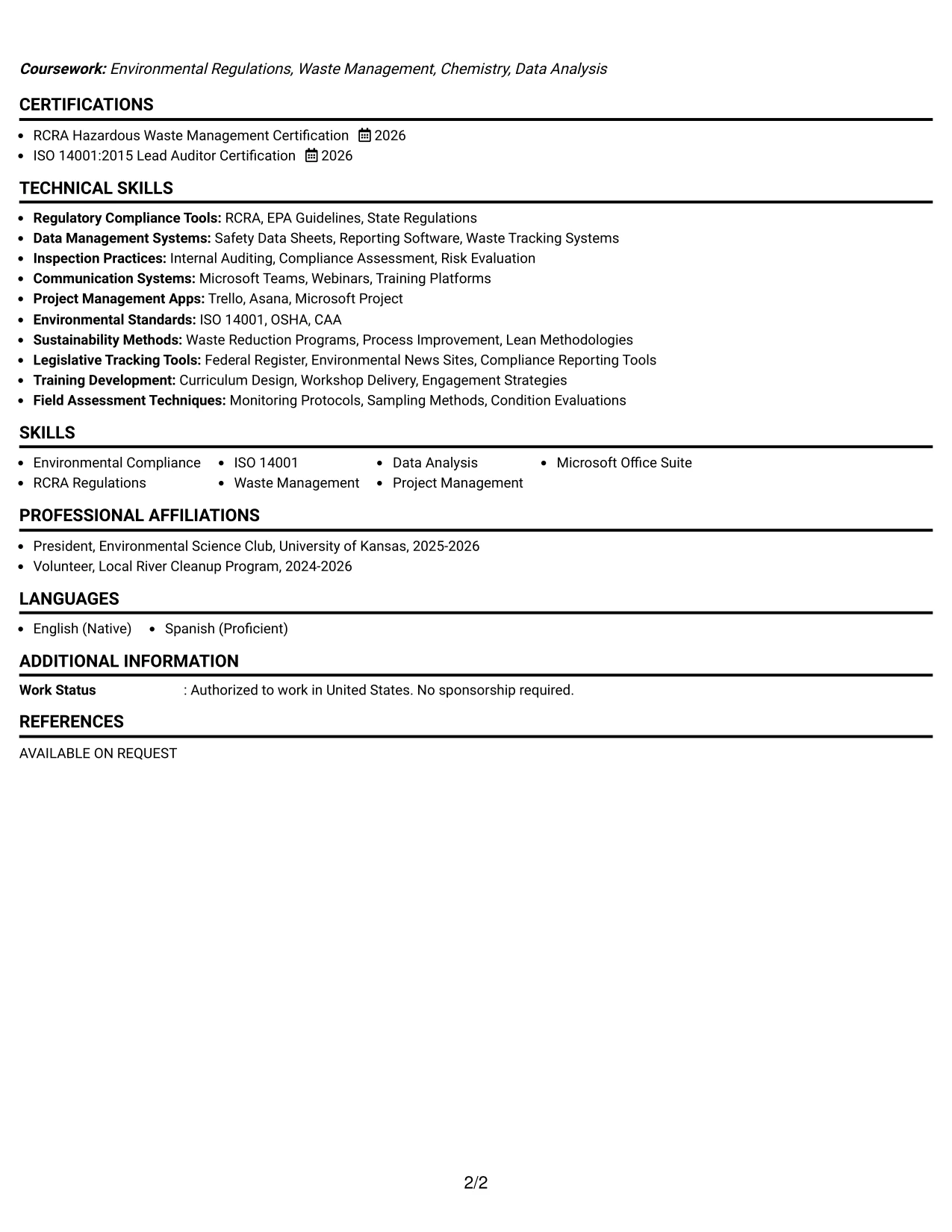 Resume Example Page 2