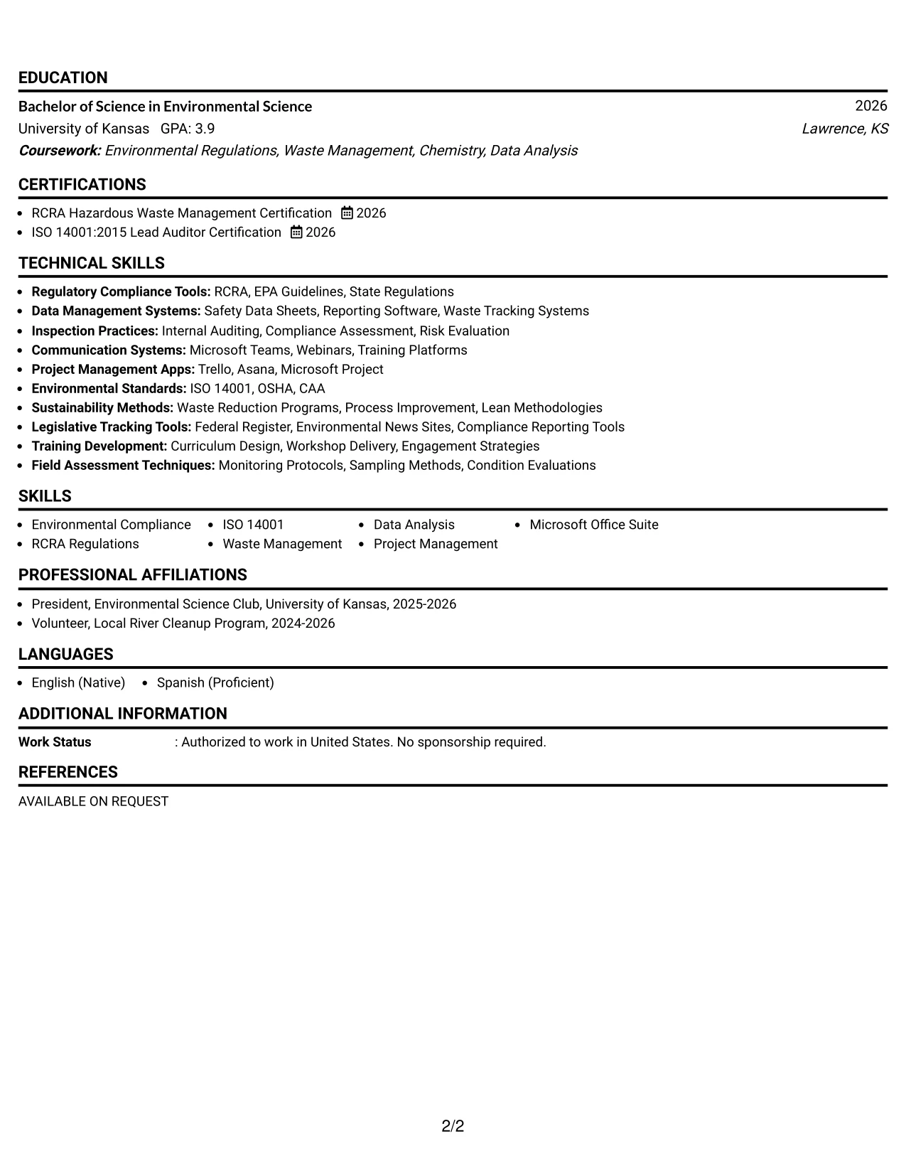 Resume Example Page 2