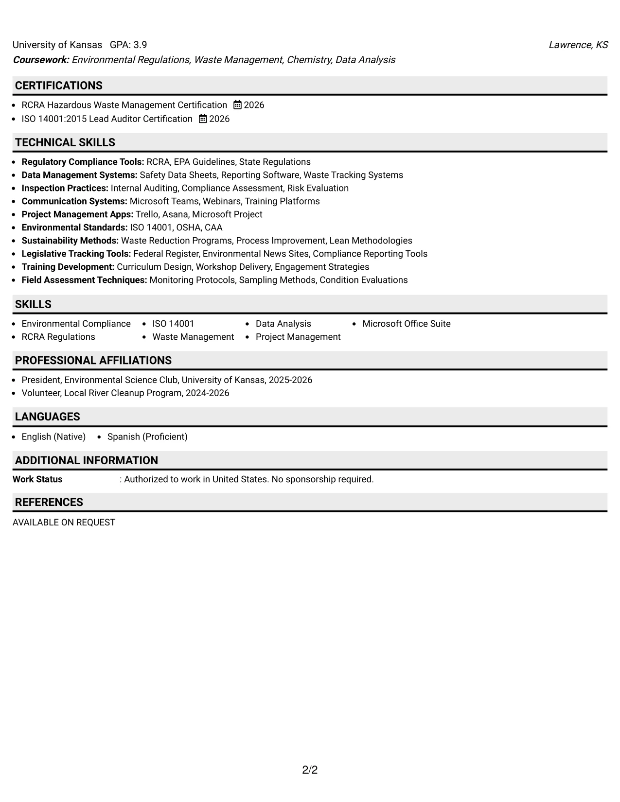 Resume Example Page 2