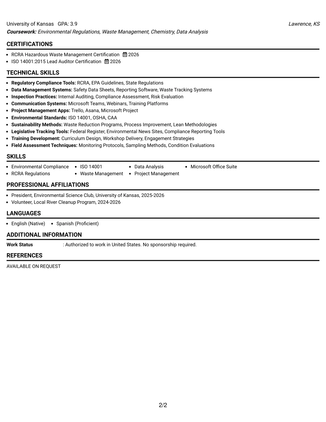 Resume Example Page 2