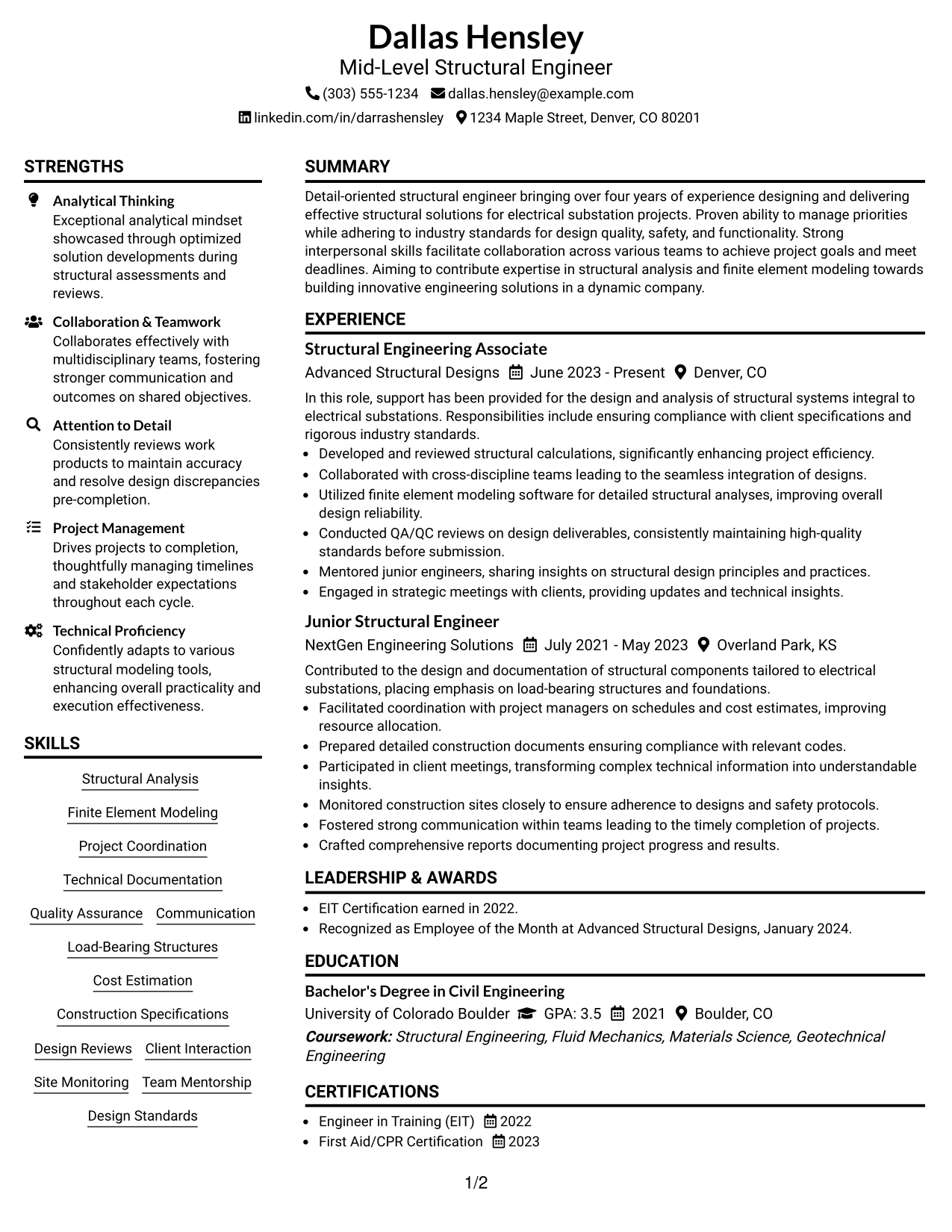 Resume Example Page 1