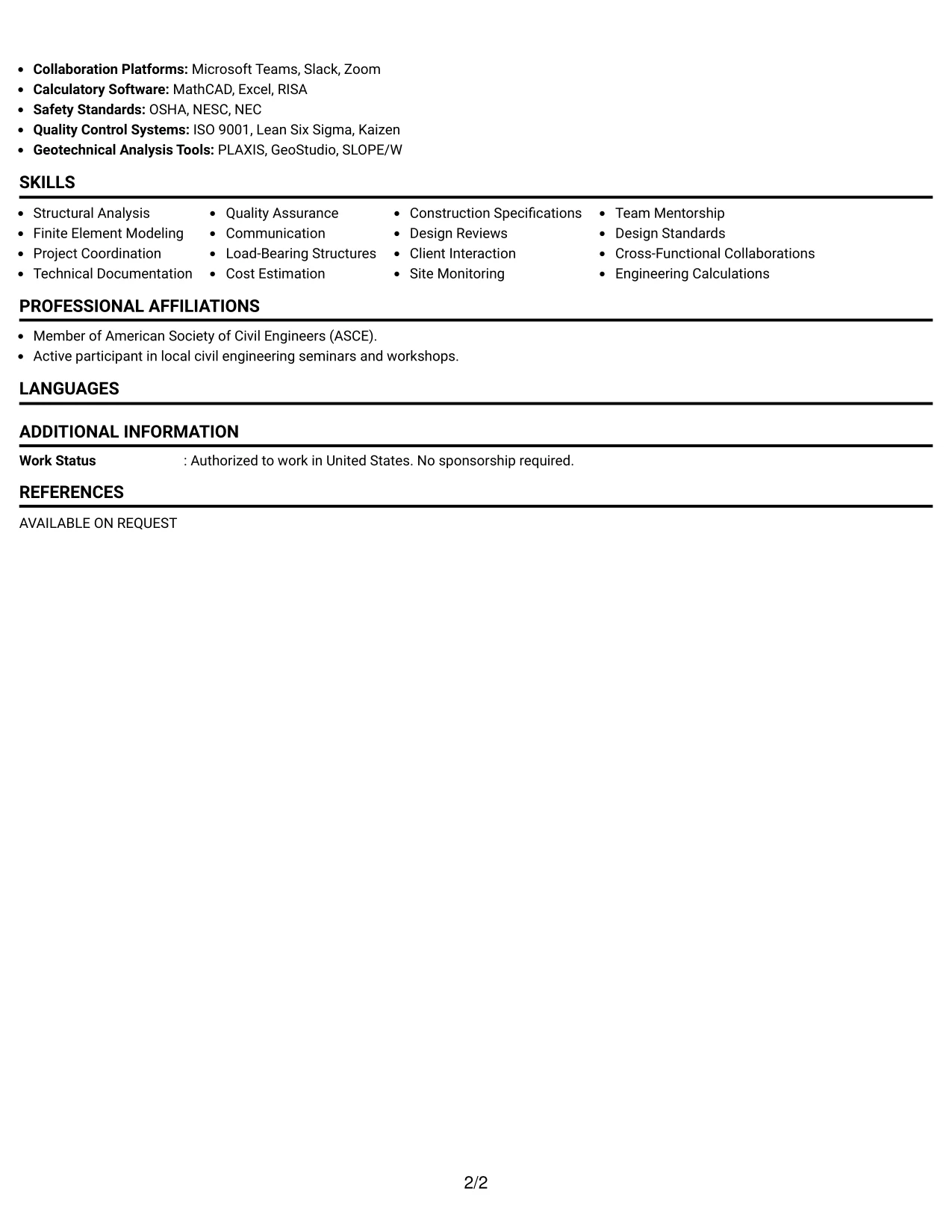 Resume Example Page 2