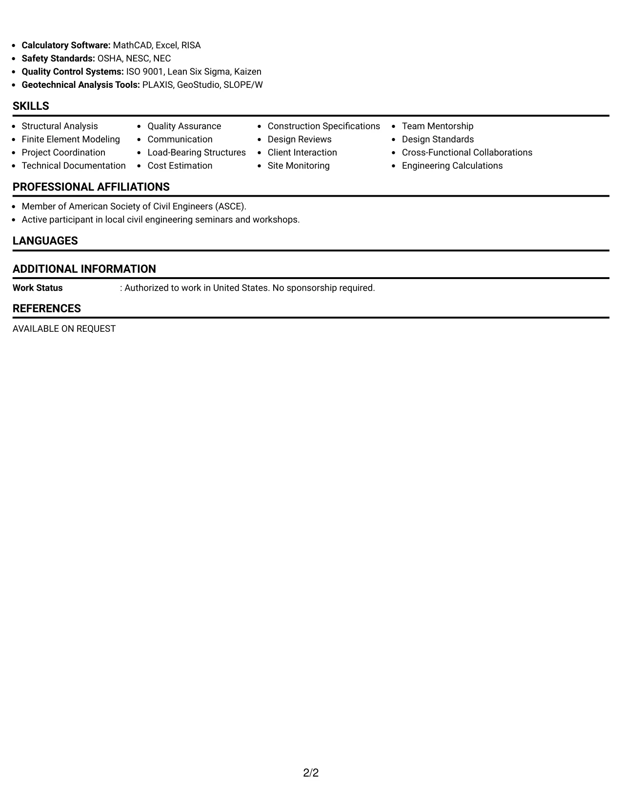 Resume Example Page 2